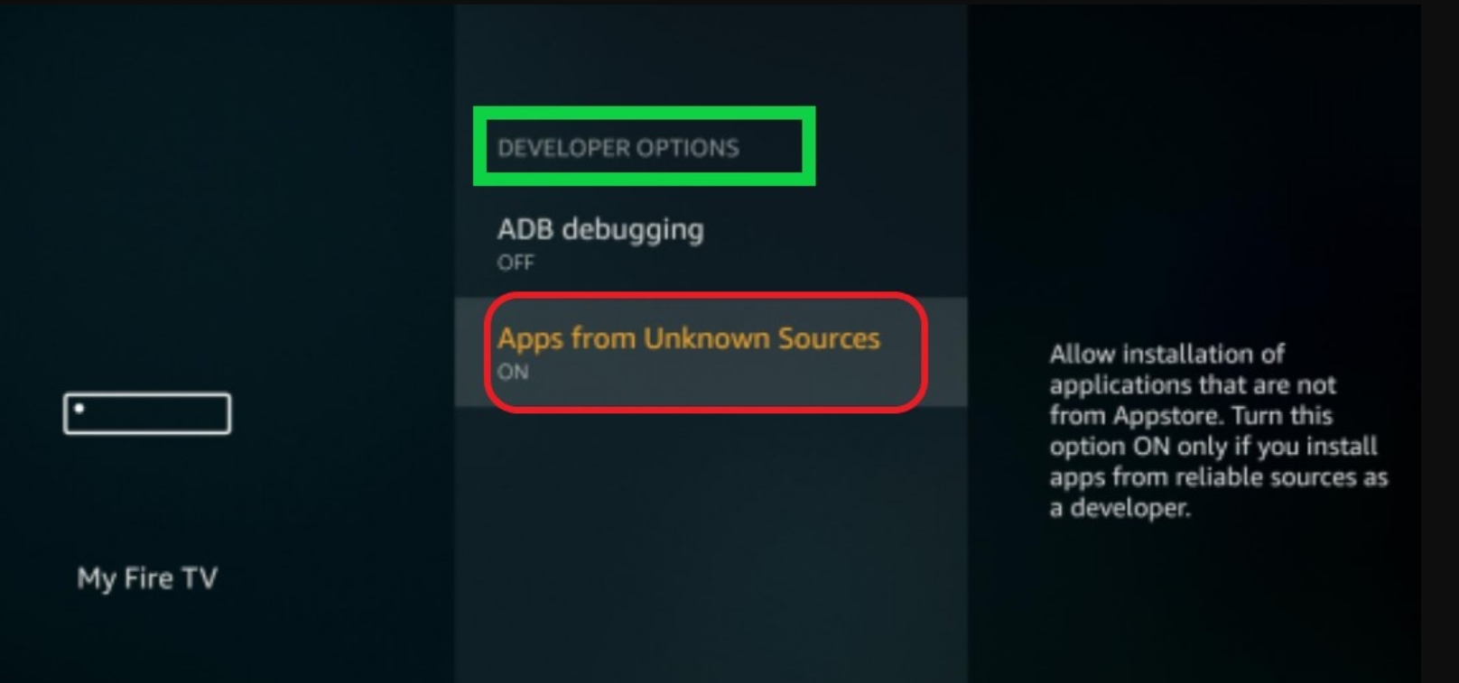 Unknown Sources Apps option on FireStick 