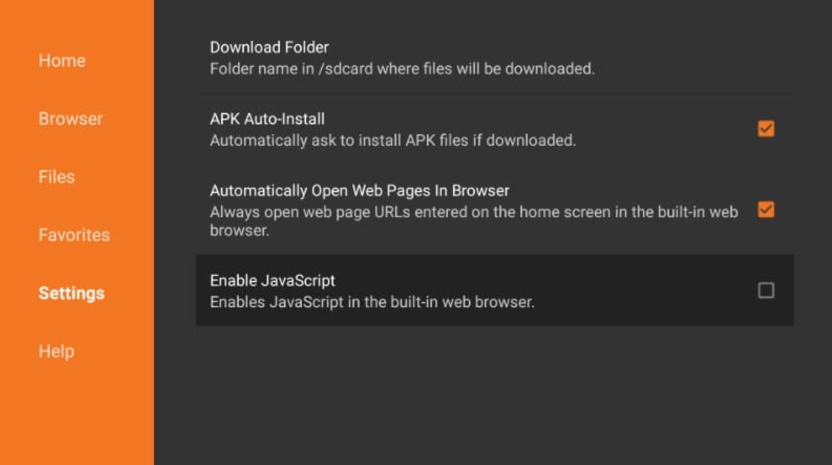 Enable JavaScript in Downloader app