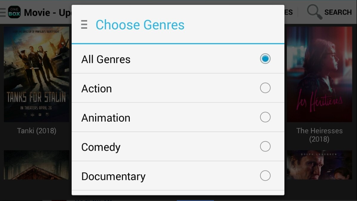 List of Options Available on OneBoxHD App