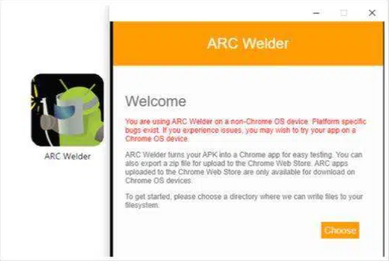 Choose file to install on ARC Welder