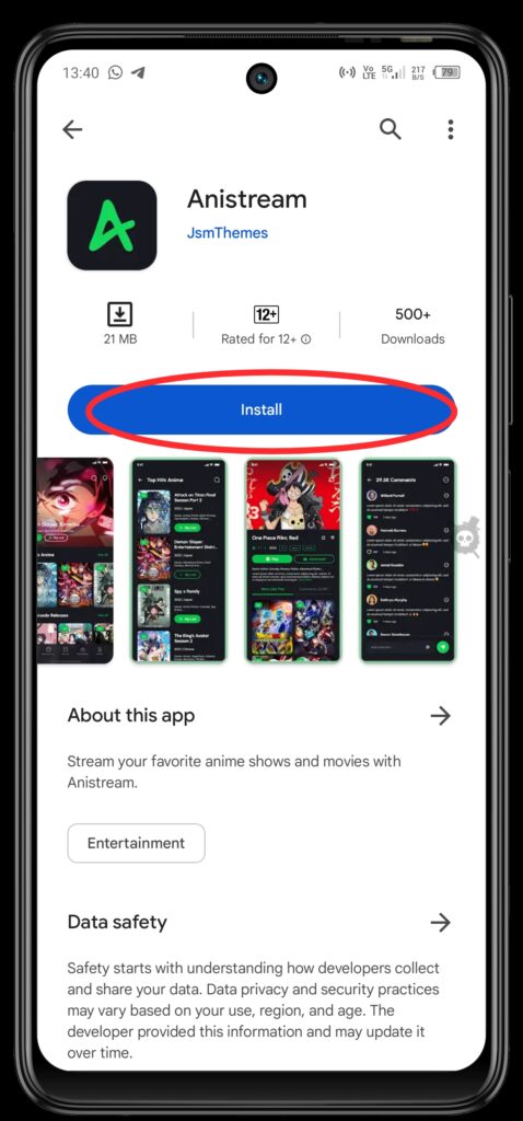 AniStream page on Google Play Store