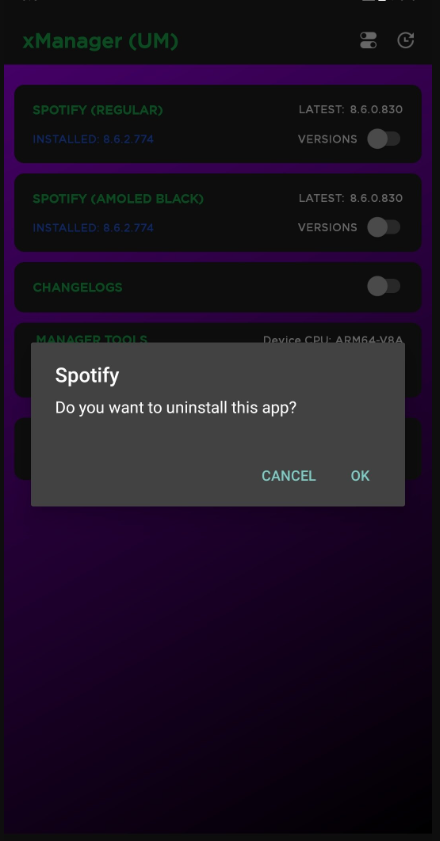 Confirm Spotify Installation from xManager APK on PC