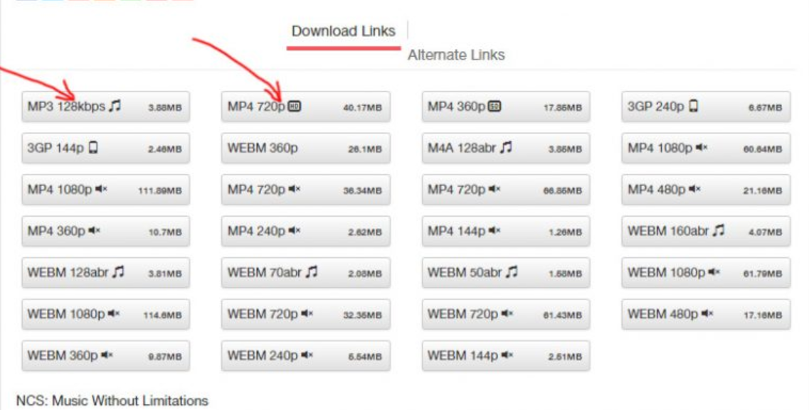 Choose preferred format to download