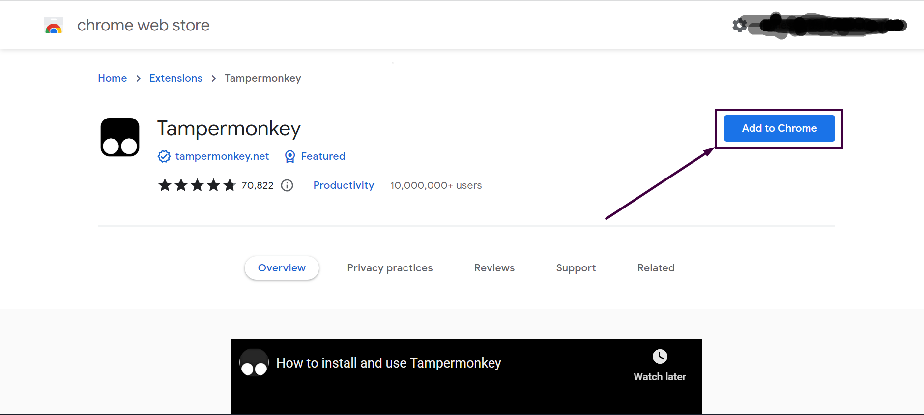 Install Tampermonkey on google chrome