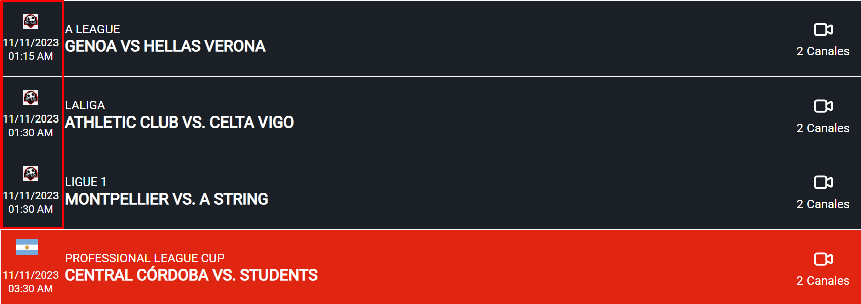 Scheduled Matches